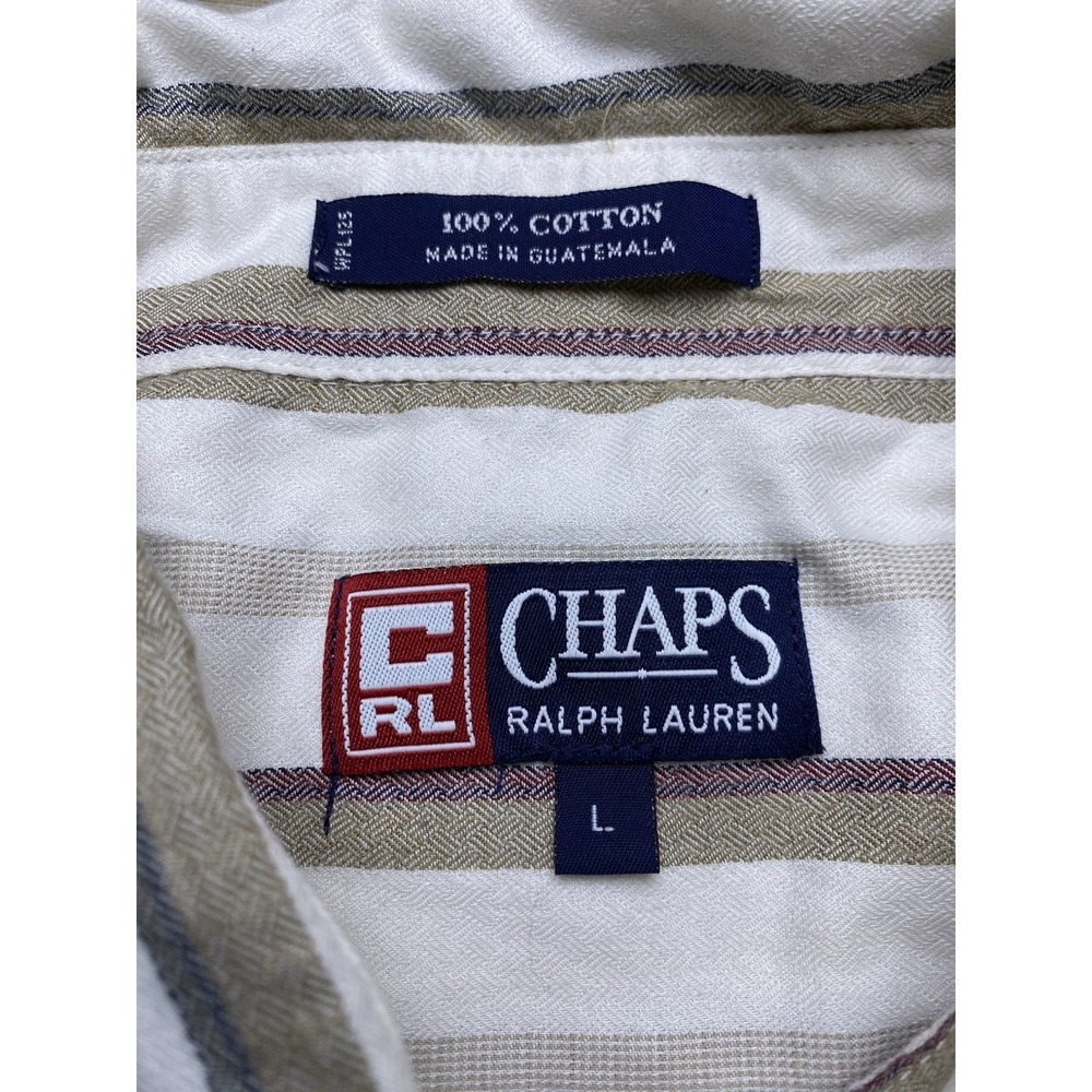 Vintage Chaps Ralph Lauren Striped Button Down‎ Long Sleeve Ivory Men Size LARGE - Picture 3 of 7